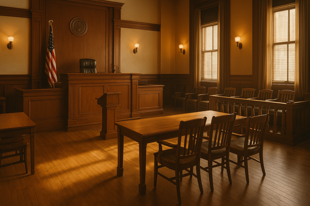 A courtroom setting for scheduling a hearing