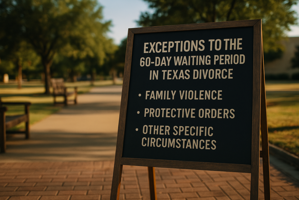Exceptions to the 60-day waiting period in Texas divorce.